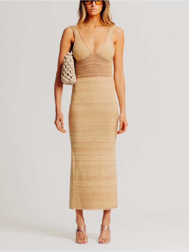 Ronny Kobo Collection Beige Knit Maxi Dress